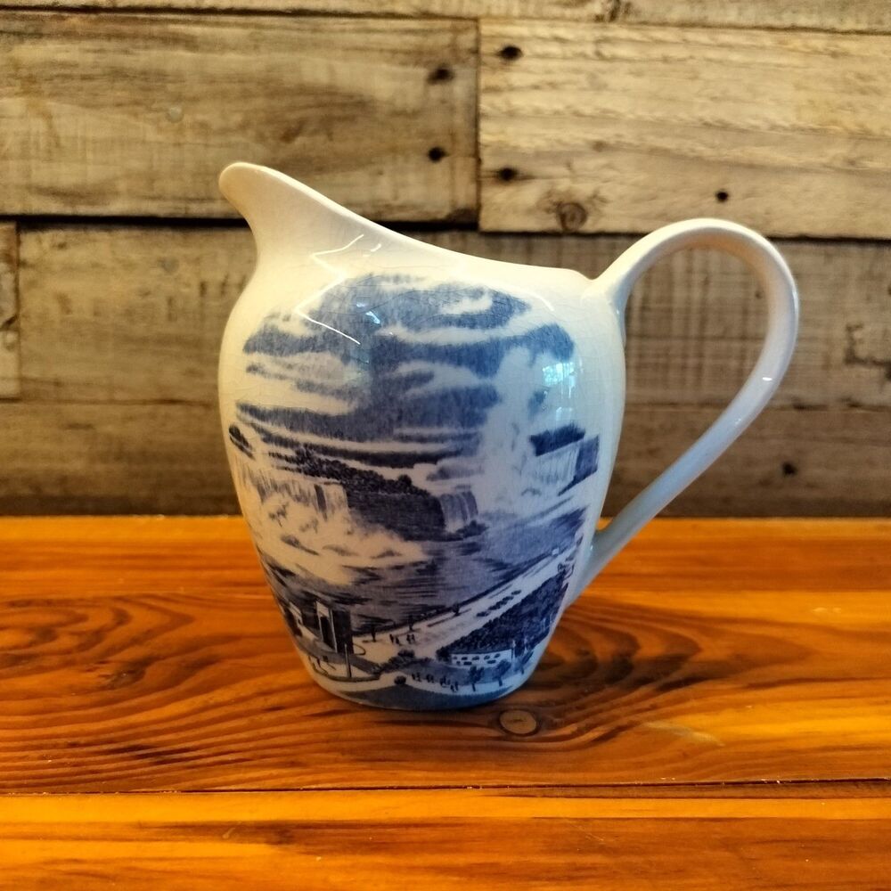 Vtg Blue White Transferware Ironstone Pitcher J&G Meakin Niagara Cottagecore